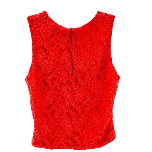 WAYF Orange Lace Stretch Knit Sleeveless Cropped Career Colorful Fun Tank Top L - Picture 3 of 9